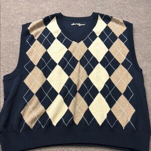 Ben Hogan Argyle Sweater Vest Mens XL Black Tan V-Neck Golf Preppy